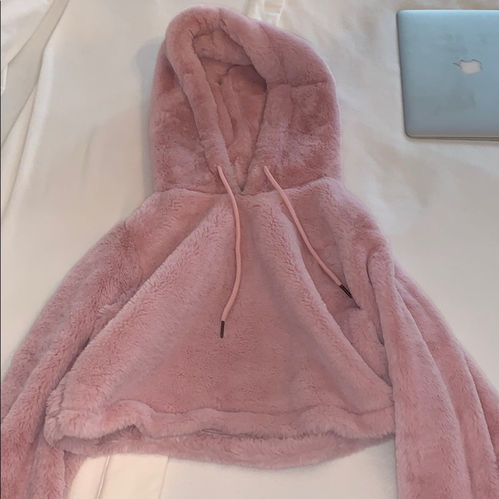 Furry pink cropped hoodie